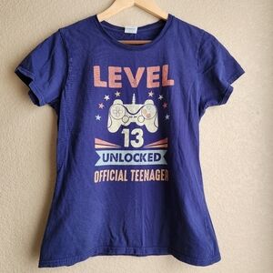 Blue Level 13 unlocked official teenager short sleeve shirt Size Adult Small